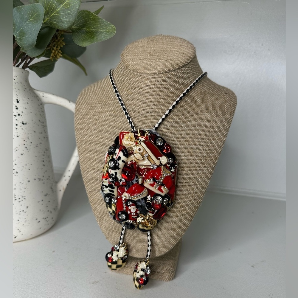 One of a Kind Handcrafted Western Christmas Bolo Tie Santa Collage Statement